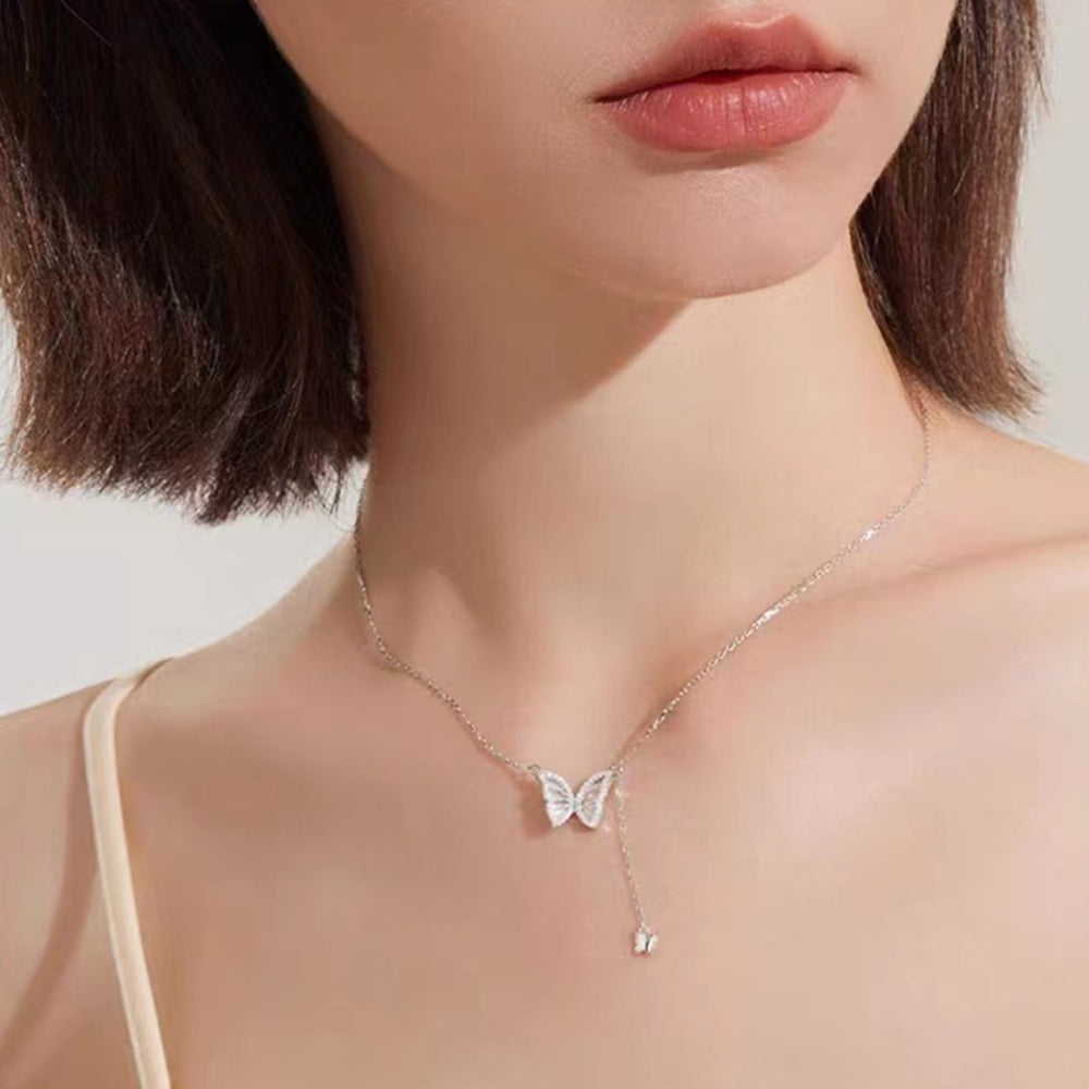 925 Sterling Silver Butterfly Necklace, Light Luxury Women's Necklace