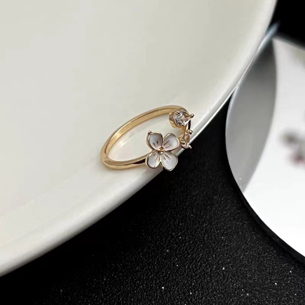 S925 Sterling Silver Flower Ring Women's New Trendy Light Luxury Pearl Niche Index Finger Ring Opening Adjustable Ring