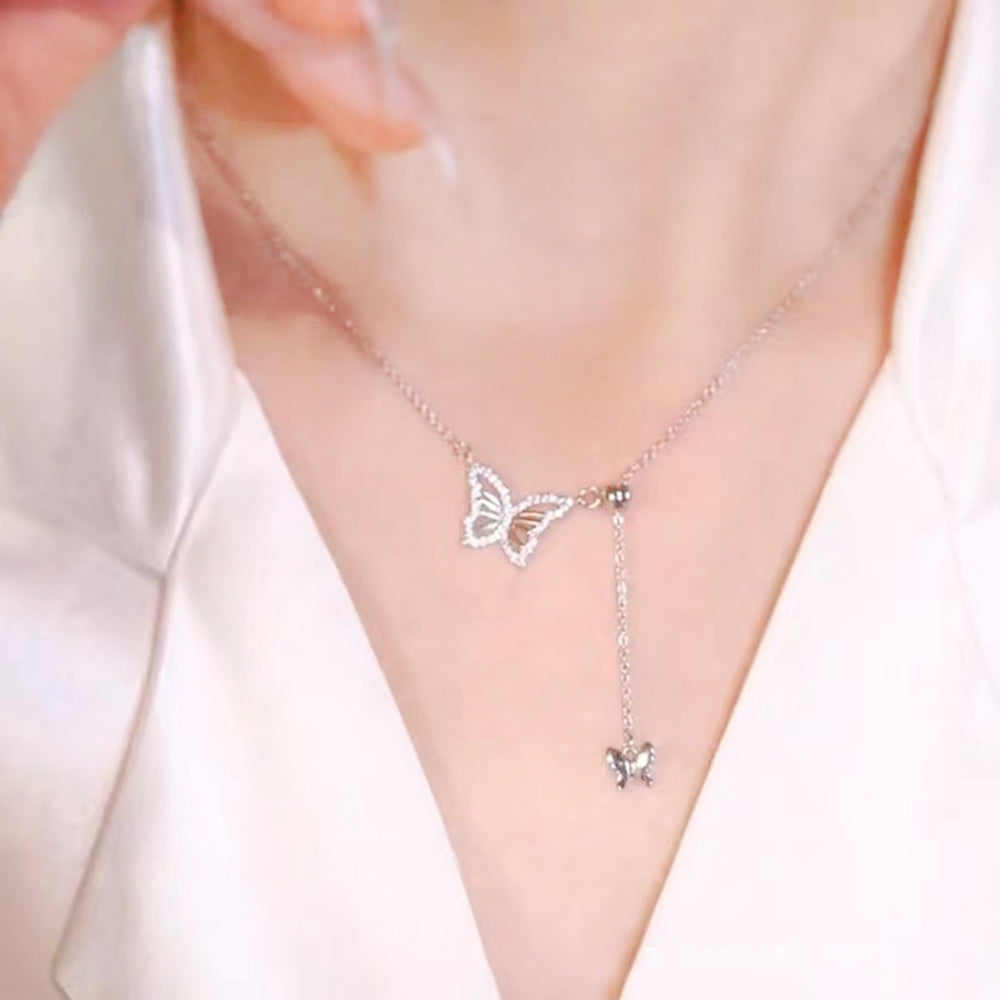925 Sterling Silver Butterfly Necklace, Light Luxury Women's Necklace