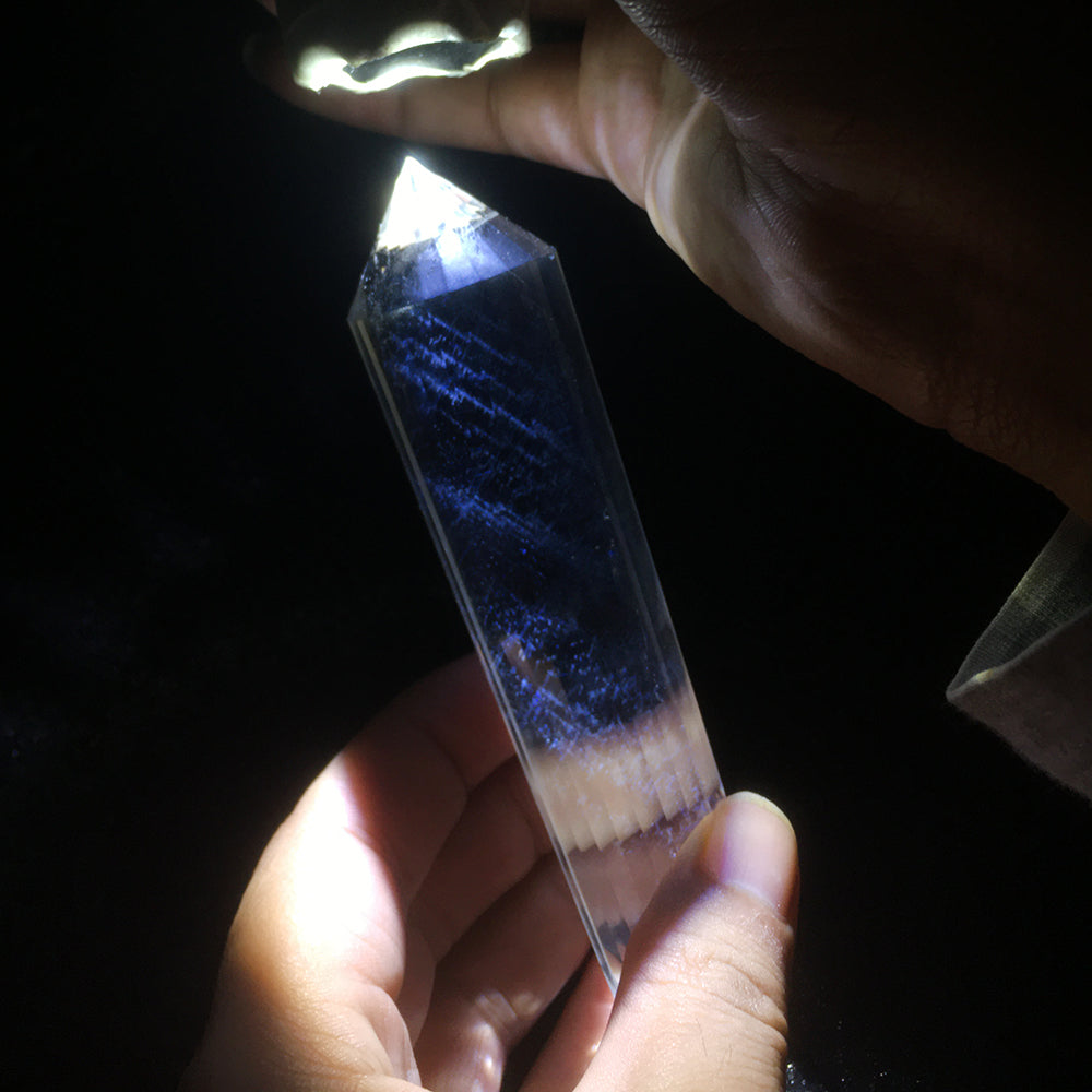 Pure Natural Blue Needle White Crystal Angel Wings 24-sided Vogel