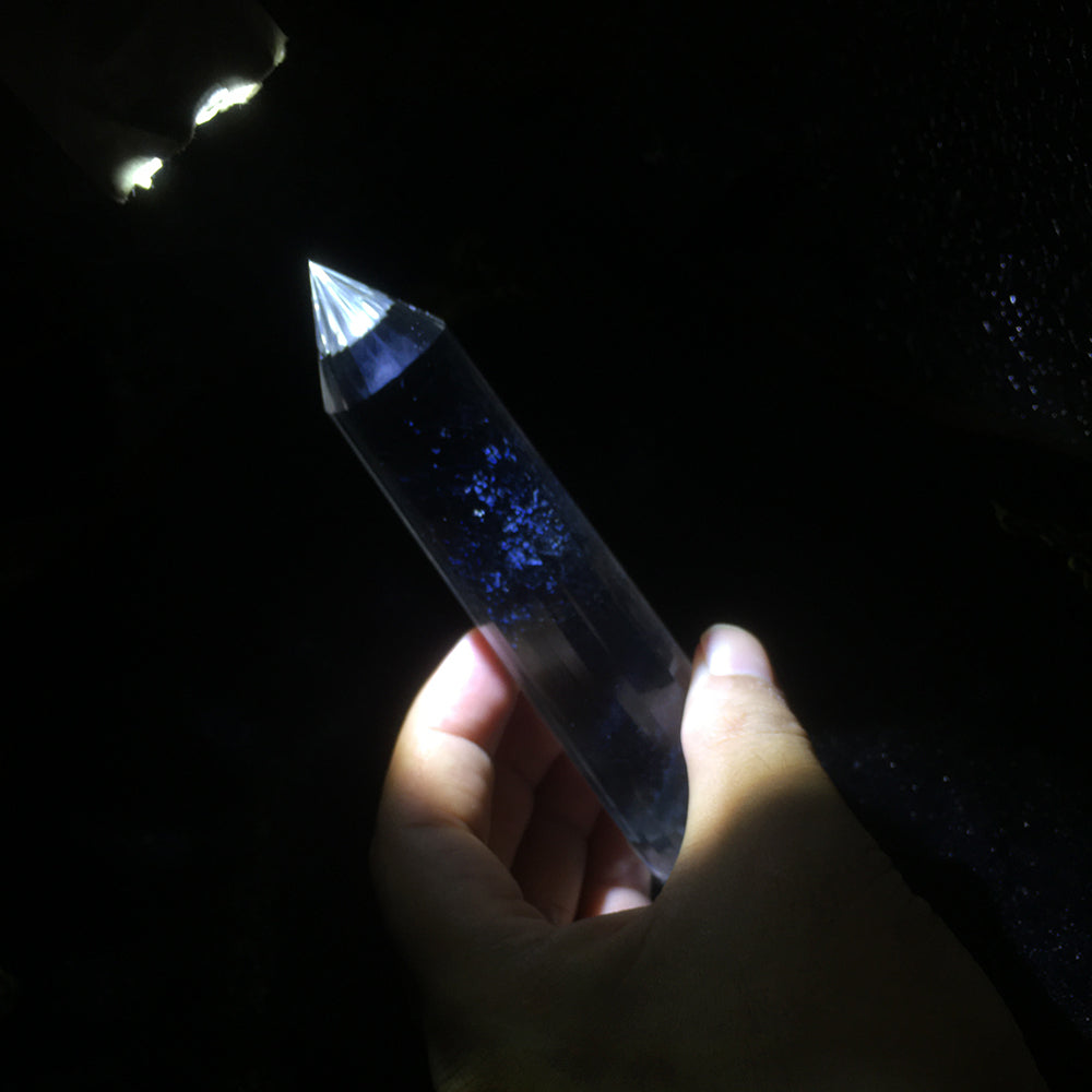 Pure Natural Blue Needle White Crystal Angel Wings 24-sided Vogel