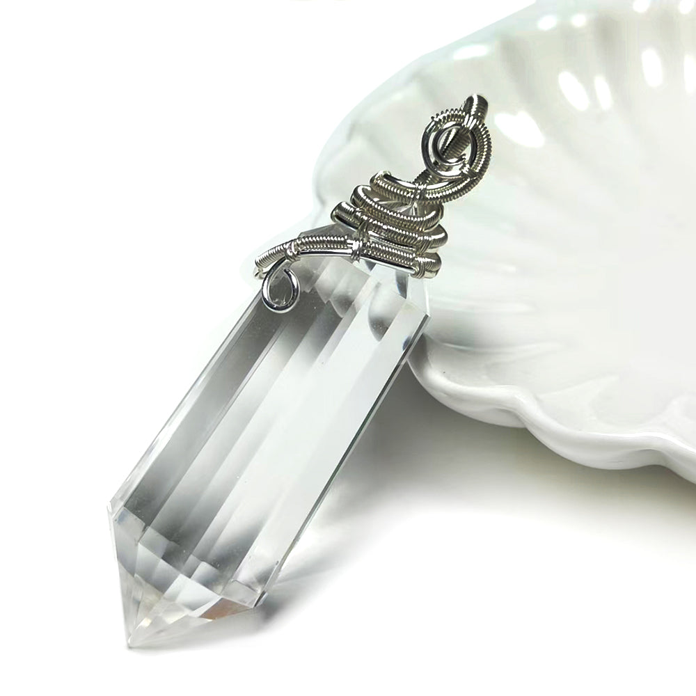 Natural Clear Quartz 12 Faceted Vogel Style Woven Pendant Reiki Healing Inspiration Spiritual