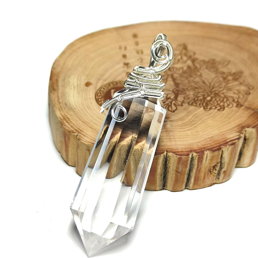 Natural Clear Quartz 12 Faceted Vogel Style Woven Pendant Reiki Healing Inspiration Spiritual