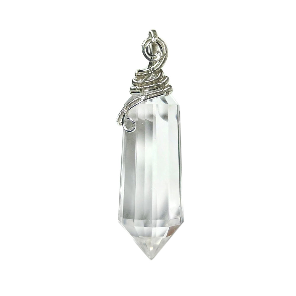 Natural Clear Quartz 12 Faceted Vogel Style Woven Pendant Reiki Healing Inspiration Spiritual