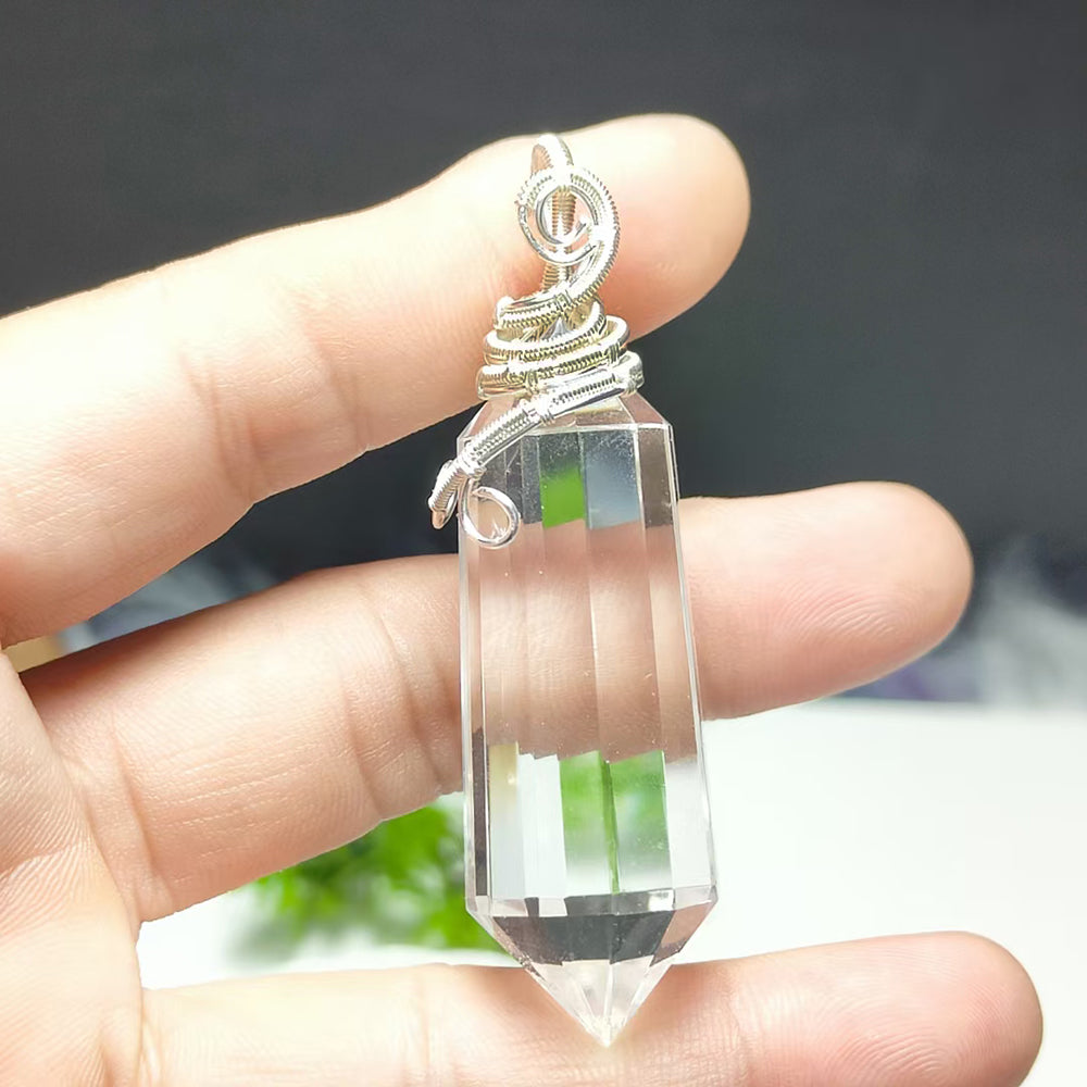 Natural Clear Quartz 12 Faceted Vogel Style Woven Pendant Reiki Healing Inspiration Spiritual